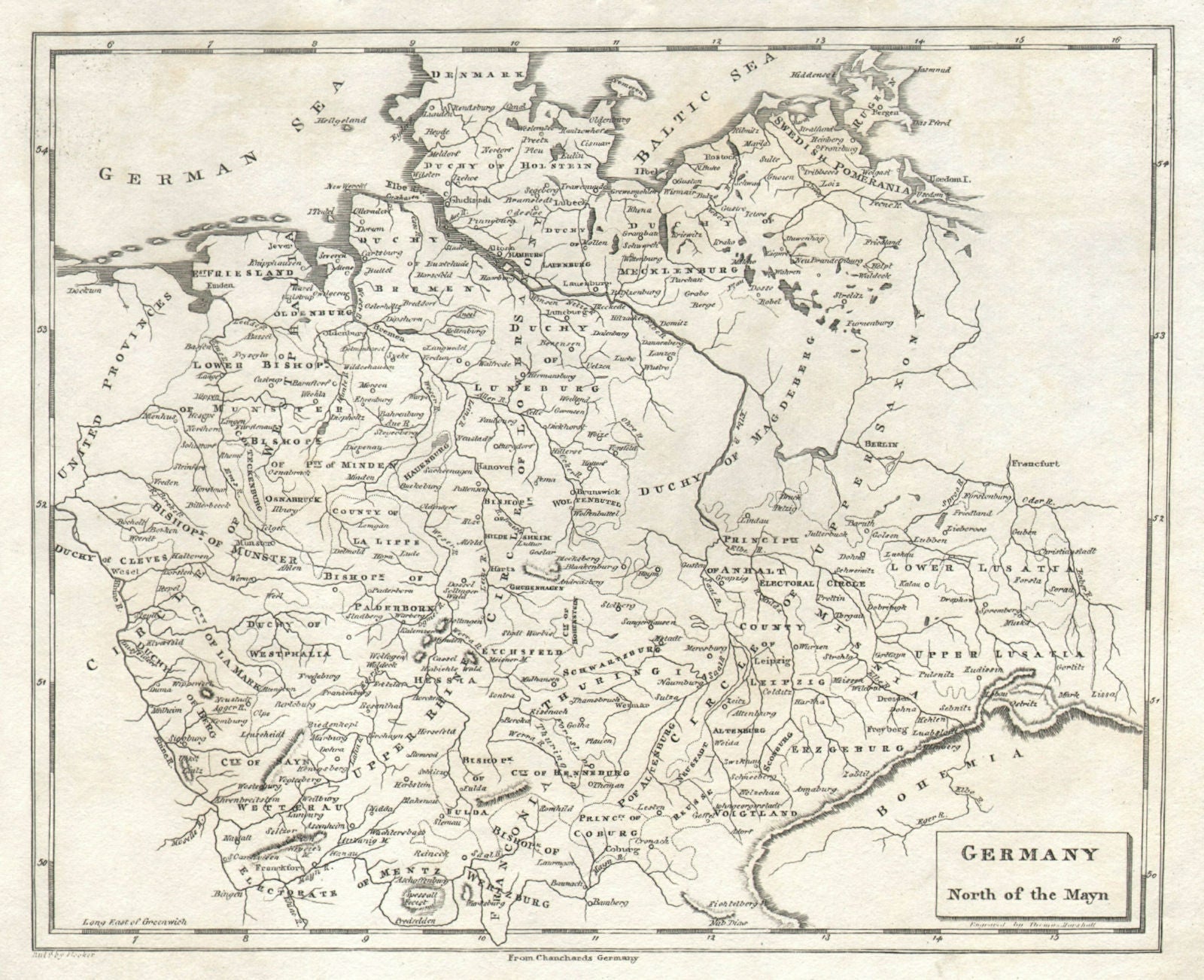 Germany North of the Mayn by Arrowsmith & Lewis 1812 old antique map chart